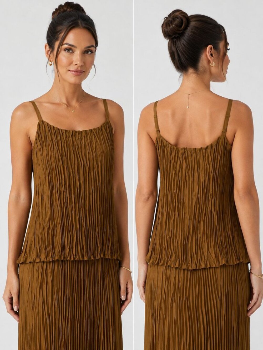EILEEN FISHER Crushed SILK Cami Top Size S Scoop Neck Bronze NEW $158